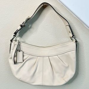 EUC Coach Ivory Hobo Bag Crescent Half Moon Shoulder Bag Silver Hardware